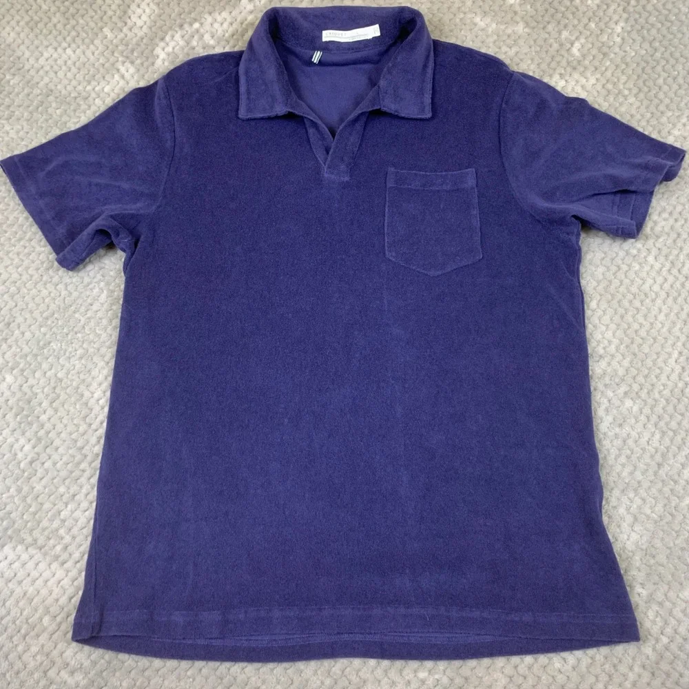 Criquet Terry Cloth Polo Shirt Mens L Purple Cotton Pocket Short Sleeve